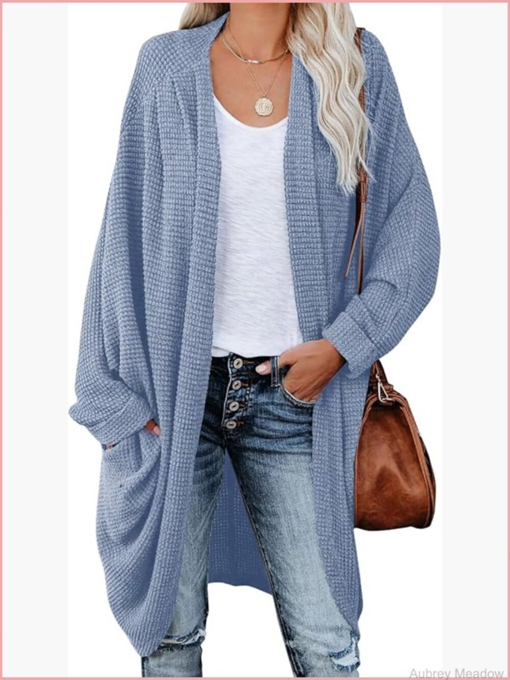 Oversized Chunky Waffle Knit Cardigan with Side Pockets